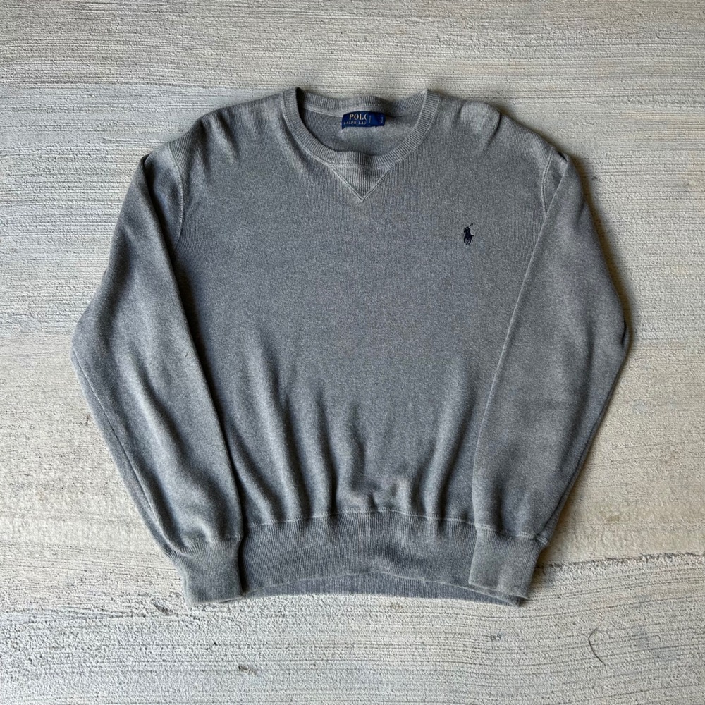 Luxury Polo Ralph Lauren Grey Cotton old money Sweater M